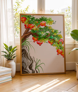 Ruhige Landschaft mit Granatapfelbaum und Felsvorsprung