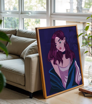 Stylish girl with purple hair and a blue jacket illustration