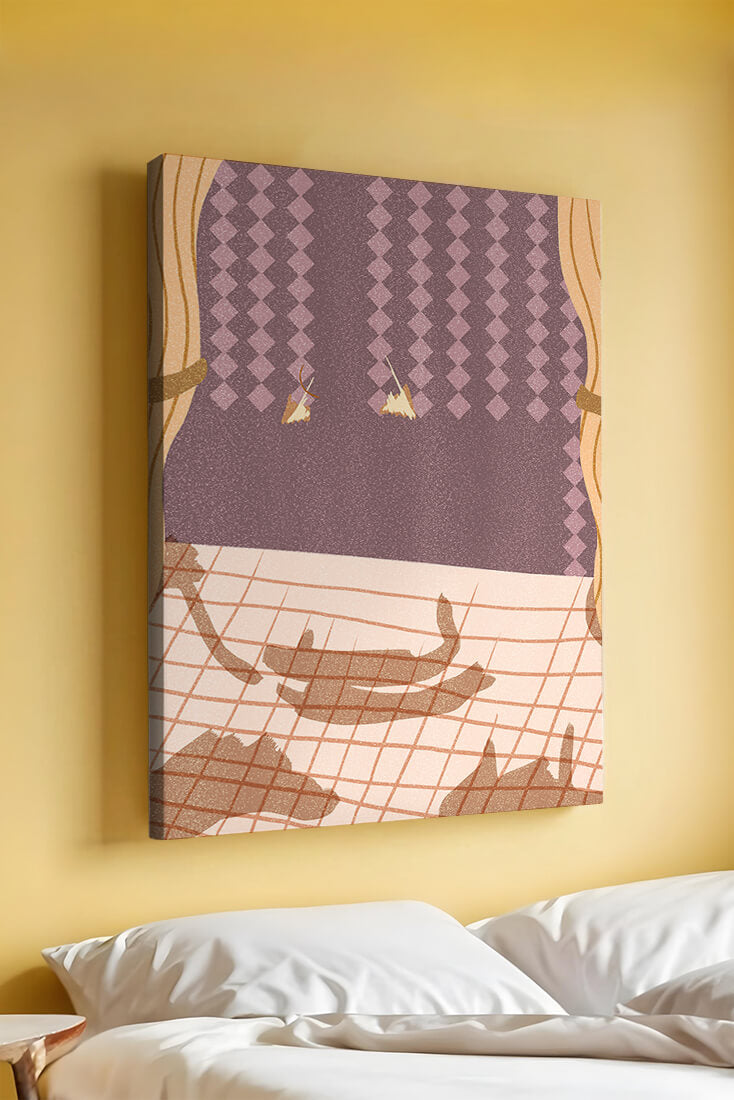 Abstract Interior with Cats' Shadows on Checkered Floor