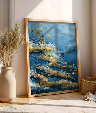Textura abstracta en azul y dorado con patrones dinámicos