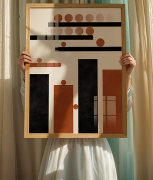 Abstract Geometric Art with Circles and Bars in Earth Tones
