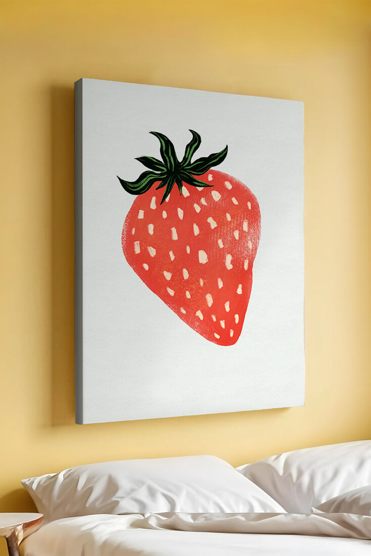 Illustrative design of a vibrant red strawberry with green leaves