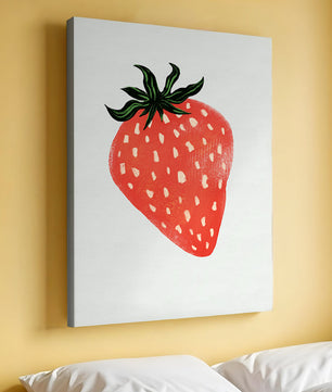 Illustrative design of a vibrant red strawberry with green leaves