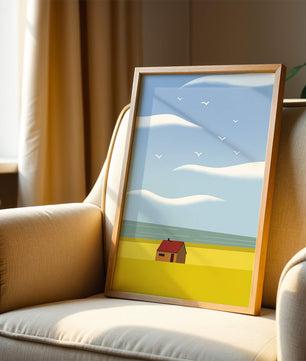 Minimalistic Landscape with House and Sky