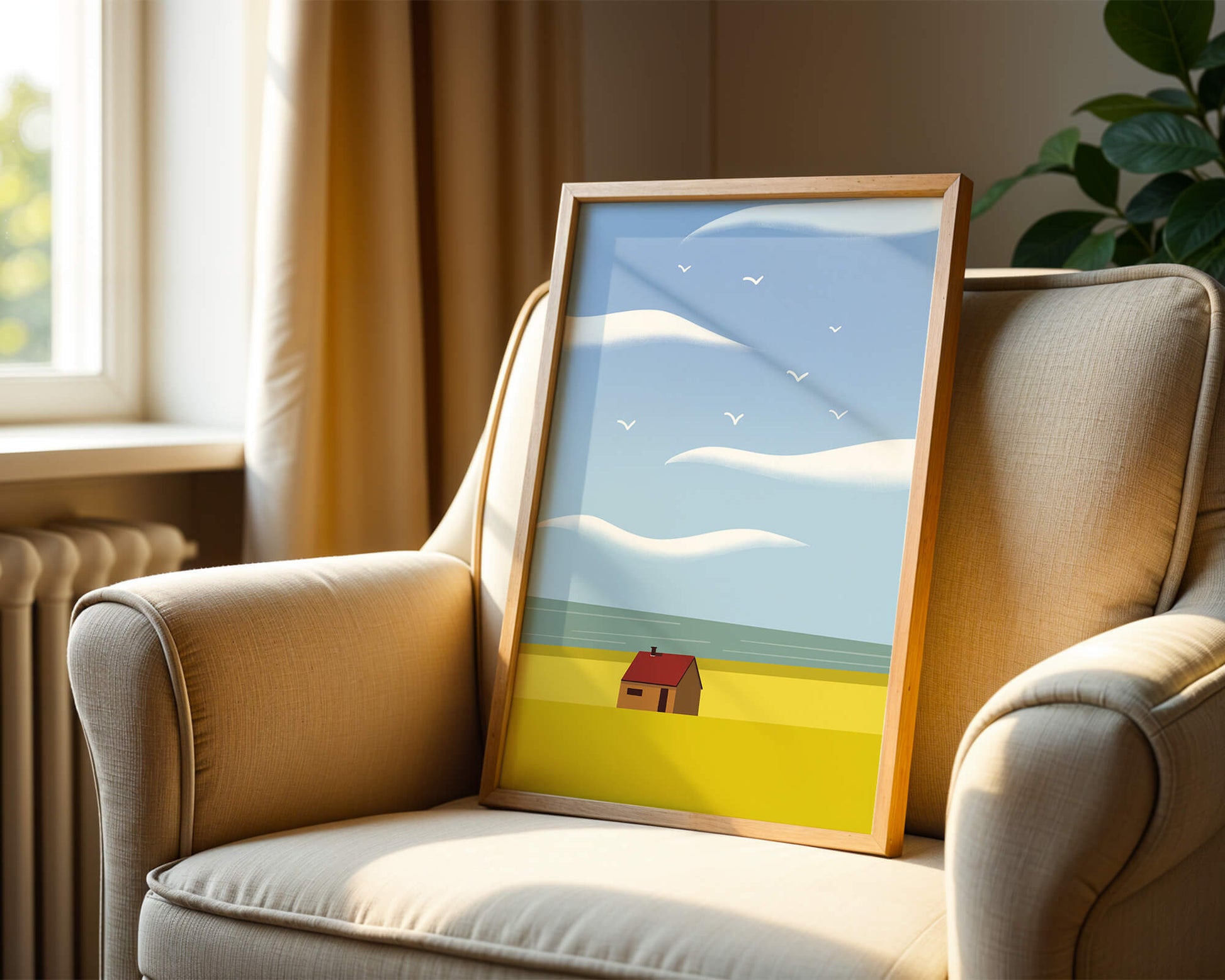 Minimalistic Landscape with House and Sky