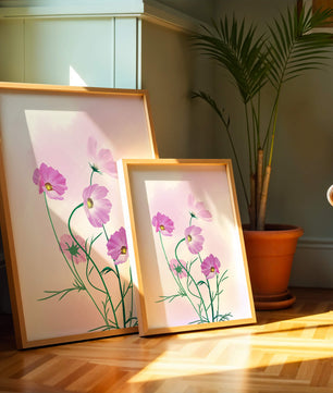 Delicadas flores de cosmos rosa sobre un fondo pastel suave