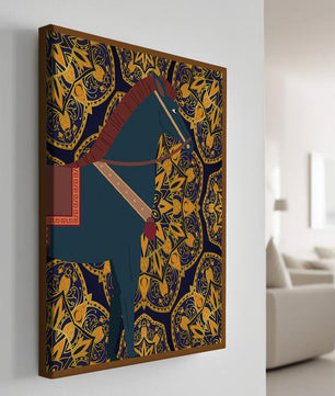 Stilisierte Pferdeillustration auf kompliziertem goldenem Musterhintergrund