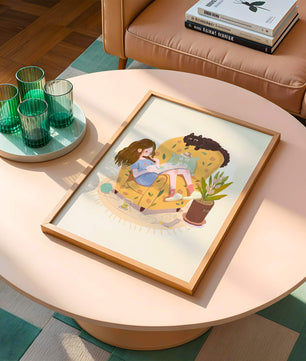 Cozy Reading Corner with Relaxed Girl and Cat