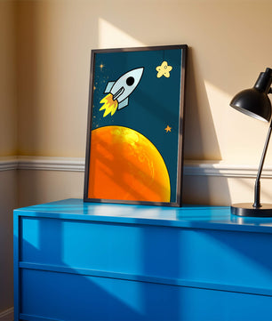 Cartoon Rocket in Space with Yellow Star - Mi tienda