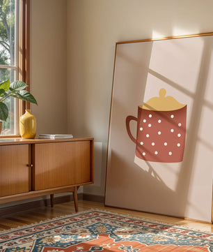 Decorative polka dot mug with yellow lid illustration