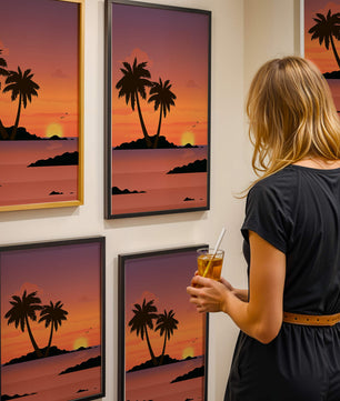 Sunset Over Tropical Island with Palm Trees and Birds - Mi tienda