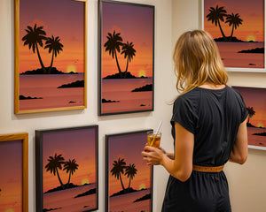 Sunset Over Tropical Island with Palm Trees and Birds - Mi tienda