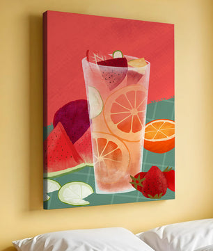 Ilustración de cóctel de frutas refrescante con cítricos y sandía