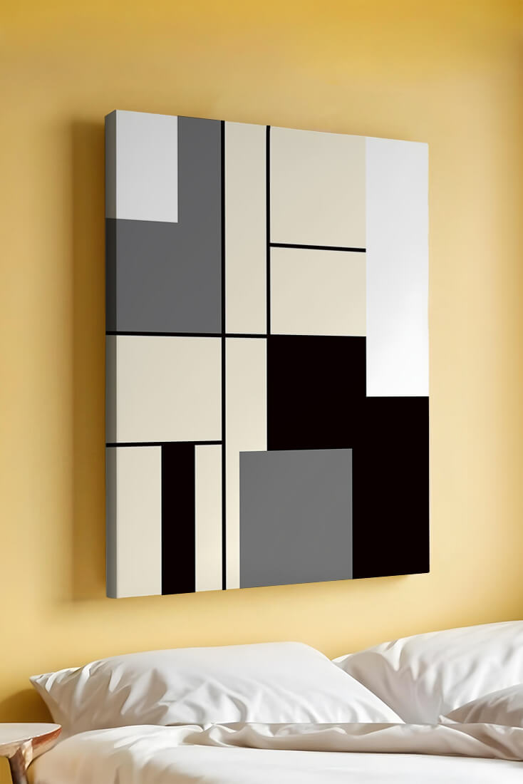 Abstract geometric design with muted shades and bold lines