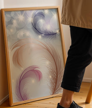 Elegant abstract feather design with sparkles and soft colors