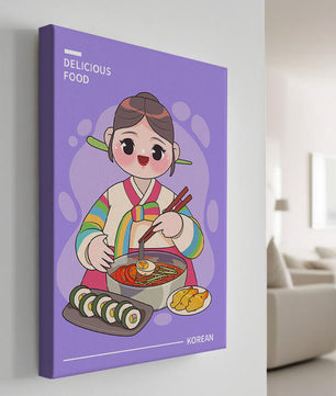 Charming illustration of Korean cuisine with a cheerful character