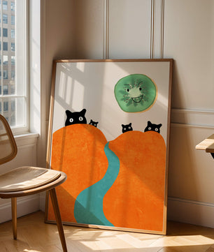 Playful Cats and Smiling Kiwi in Vibrant Hills