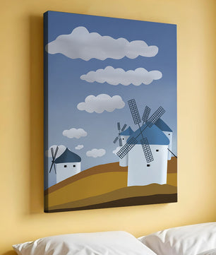 Scenic Windmills on a Sunny Day with Blue Skies and Clouds