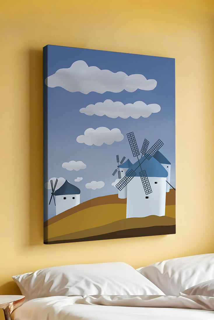 Scenic Windmills on a Sunny Day with Blue Skies and Clouds