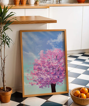 Árbol de cerezo en un entorno celestial sereno