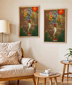 Charming illustration of floral fantasy scene