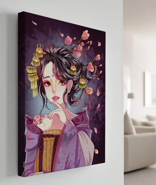 Retrato de anime elegante con acentos florales y dorados