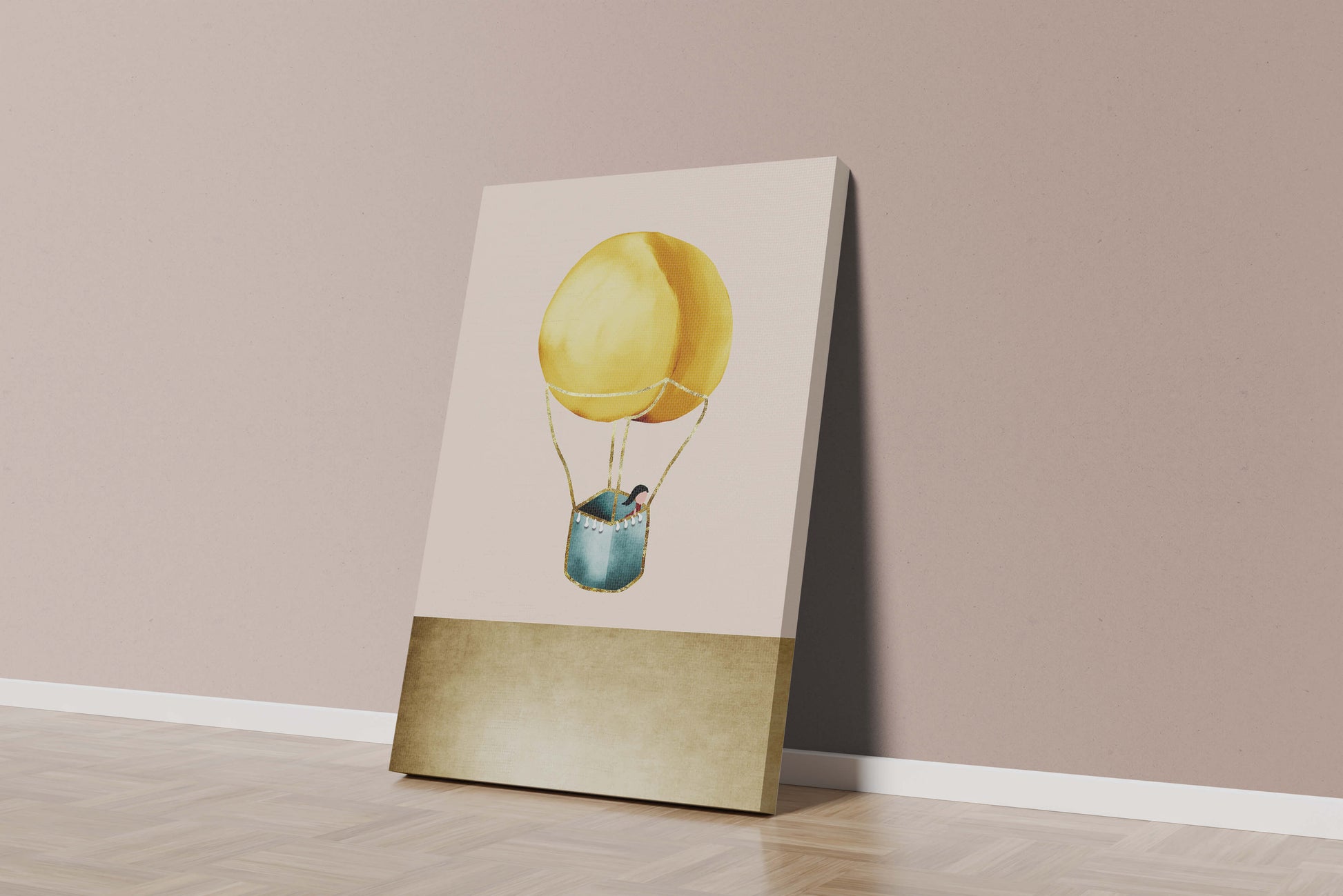 Charming Hot Air Balloon Illustration with Golden Accents
