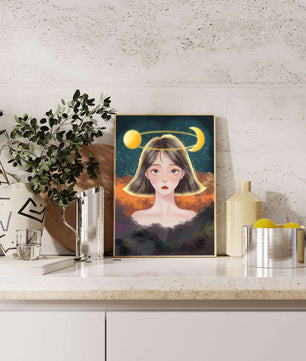 Surreal portrait of a girl with celestial elements