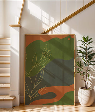 Abstrakte botanische Kunst mit Goldblatt auf buntem Hintergrund