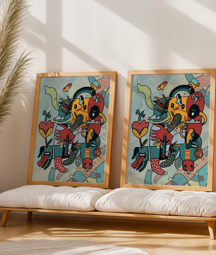 Colorful Abstract Surrealism Art with Intricate Details and Playful Characters