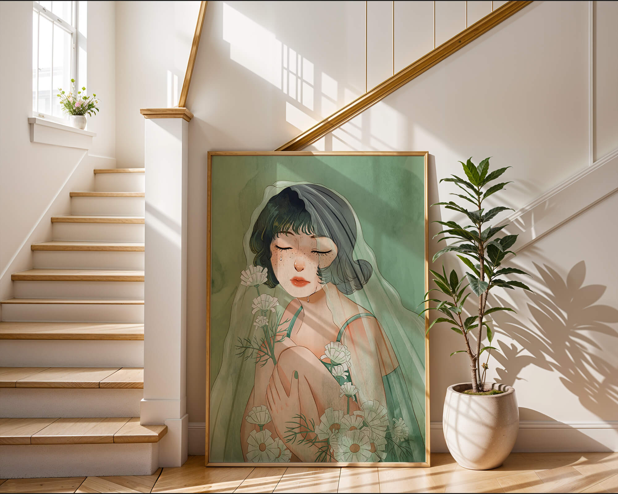 Emotional illustration of a woman surrounded by flowers