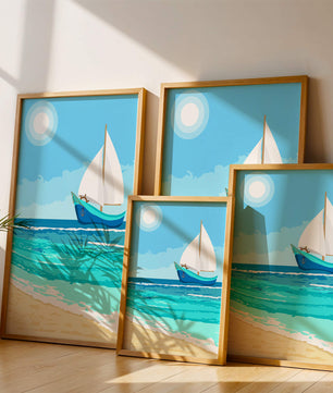 Ruhige Meereslandschaft mit Segelboot unter der Sonne