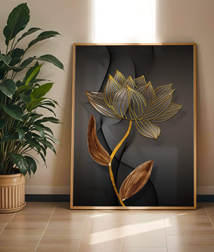 Elegant Gold Outlined Lotus On Dark Background - Mi tienda