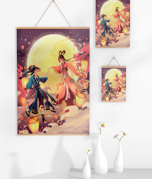 Scène de fantaisie élégante au clair de lune avec tenue traditionnelle