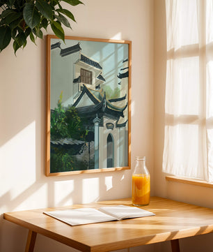 Traditional Asian architecture with lush greenery