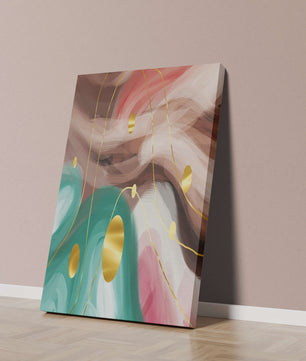 Diseño abstracto de remolinos coloridos con círculos dorados