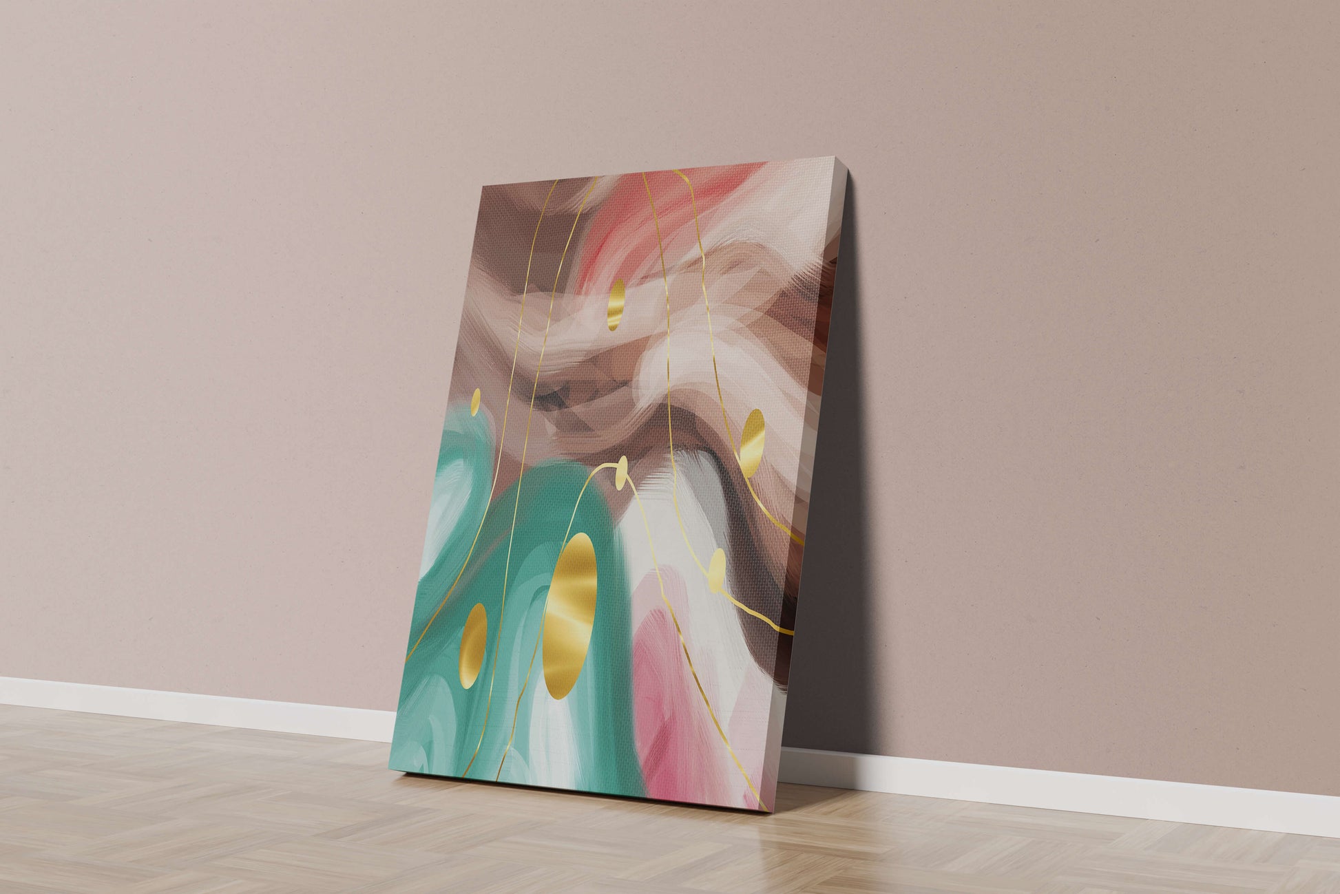 Abstract colorful swirl design with golden circles