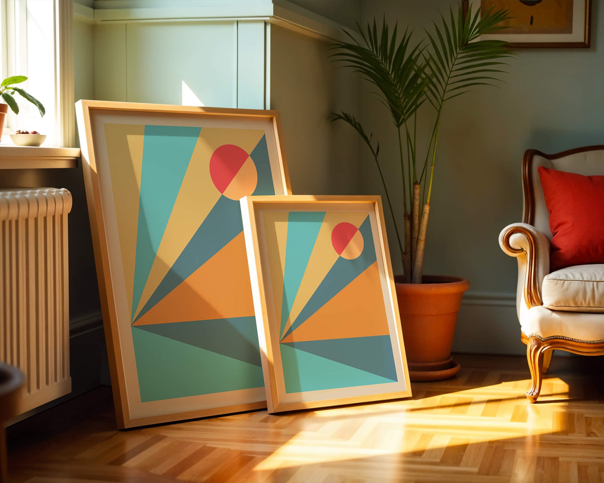 Geometric Abstract Art with Bold Colors and Circles