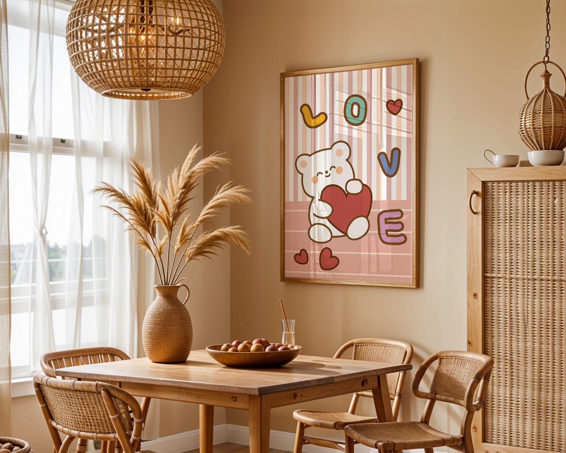 Adorable bear holding a heart in a playful love-themed illustration