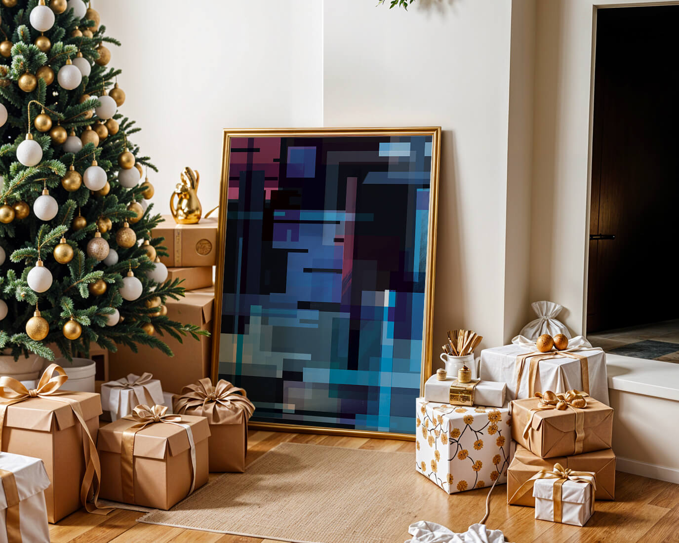 Abstract Geometric Digital Art with Blue and Purple Tones