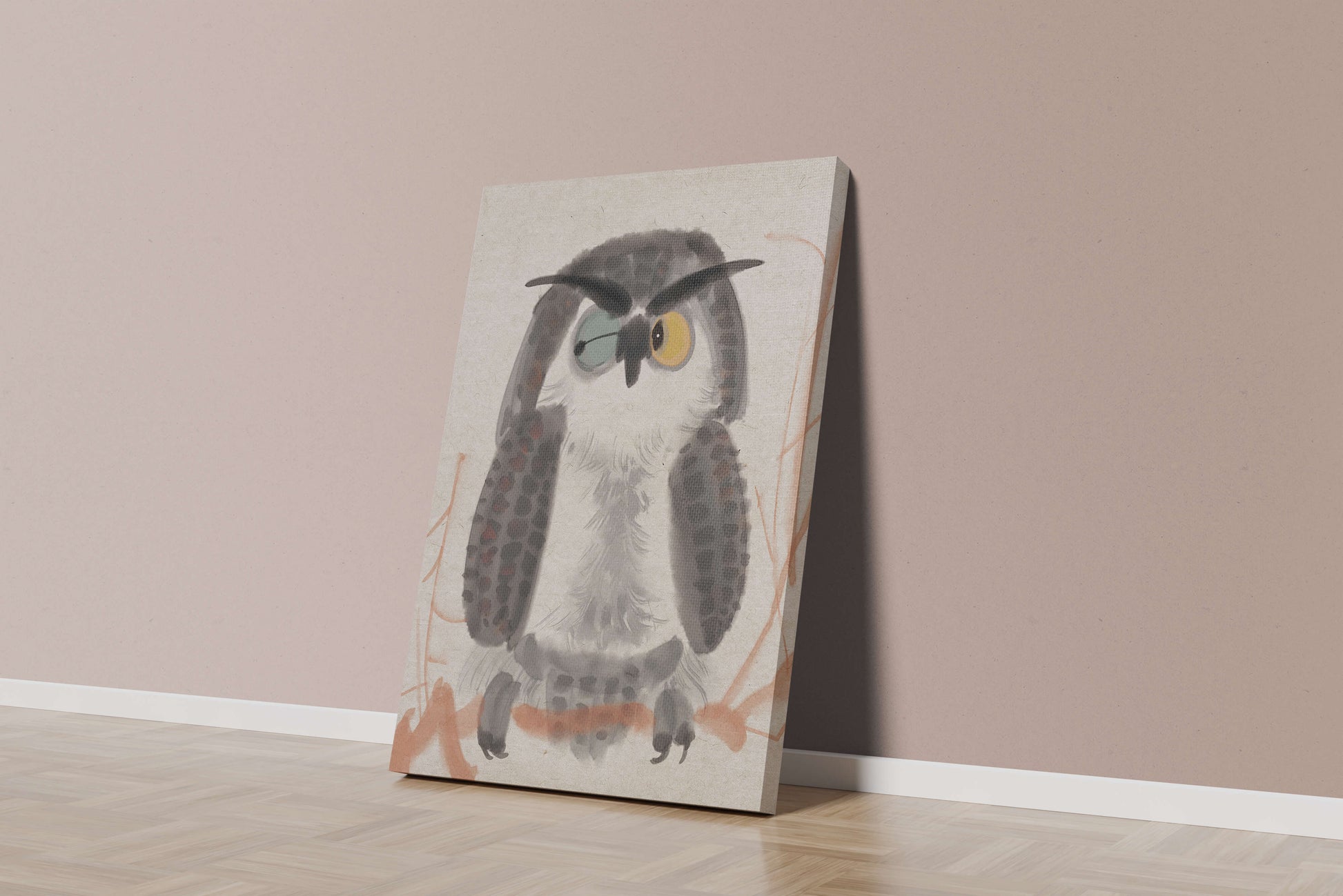 Whimsical Owl Illustration with Colorful Eyes