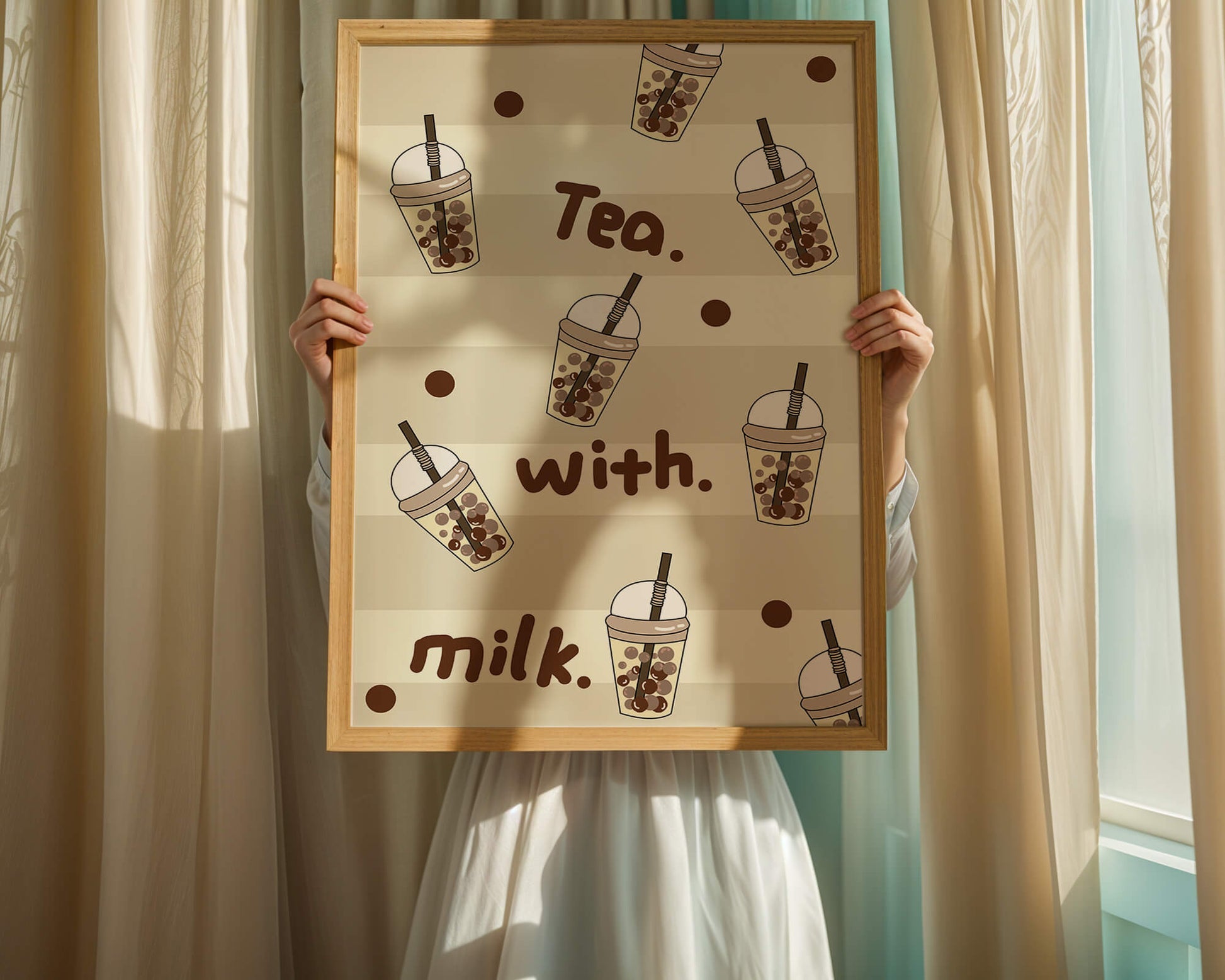 Boba tea pattern with text and bubble illustrations