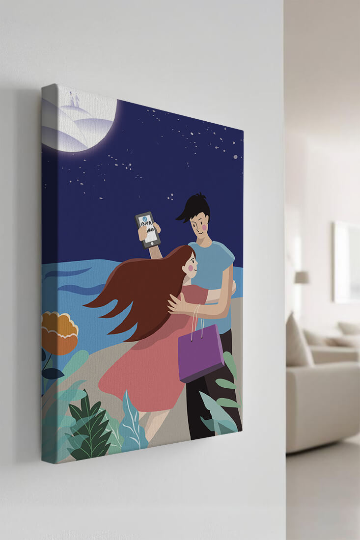 Romantic couple embracing under a moonlit night