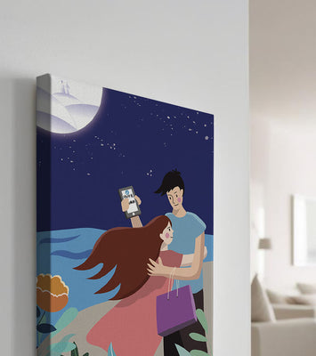 Romantic couple embracing under a moonlit night