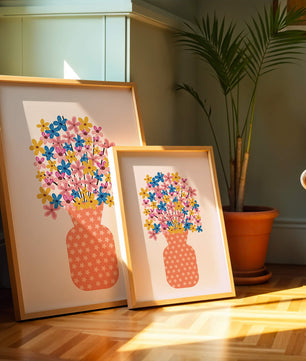 Colorful flower bouquet in a star-patterned vase