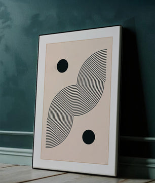 Abstract Minimalist Art with Black Wavy Lines and Circles - Mi tienda