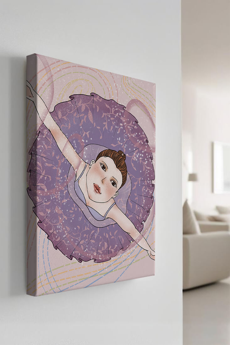 Graceful ballerina in a purple tutu with sparkling details