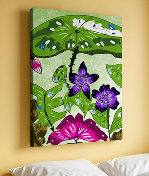 Bunte Blumenillustration mit exotischen Blumen und Blättern