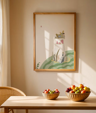 Whimsical Landscape with Fantasy Village and Watermelon Elements