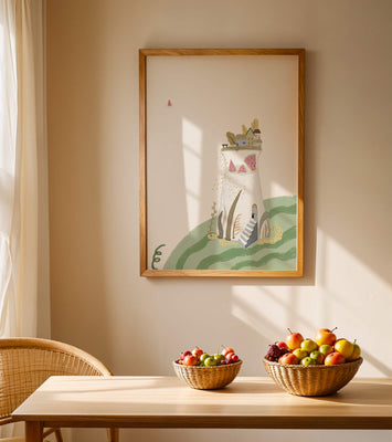 Whimsical Landscape with Fantasy Village and Watermelon Elements